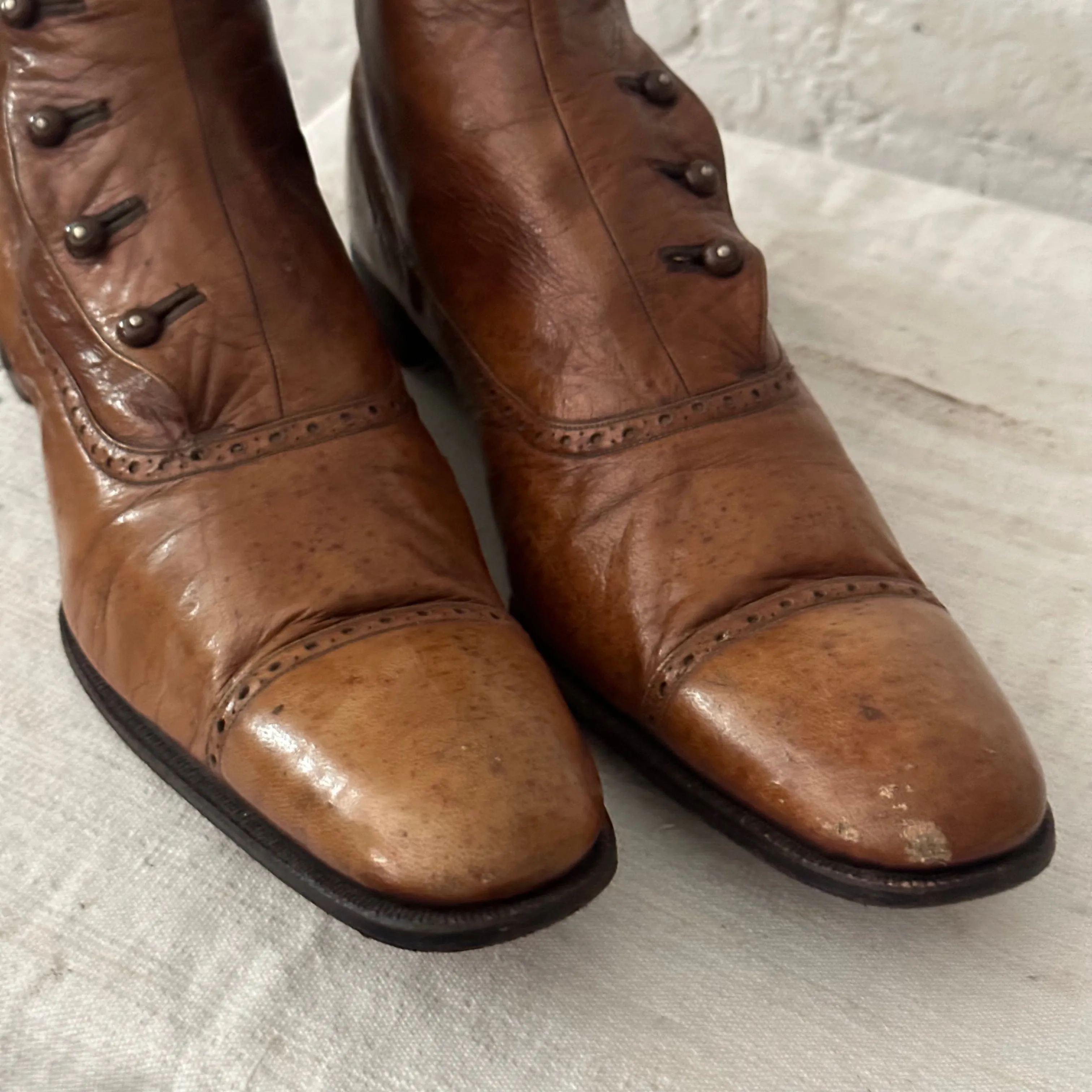 19th Century France Custom Leather Ankle Button Boots