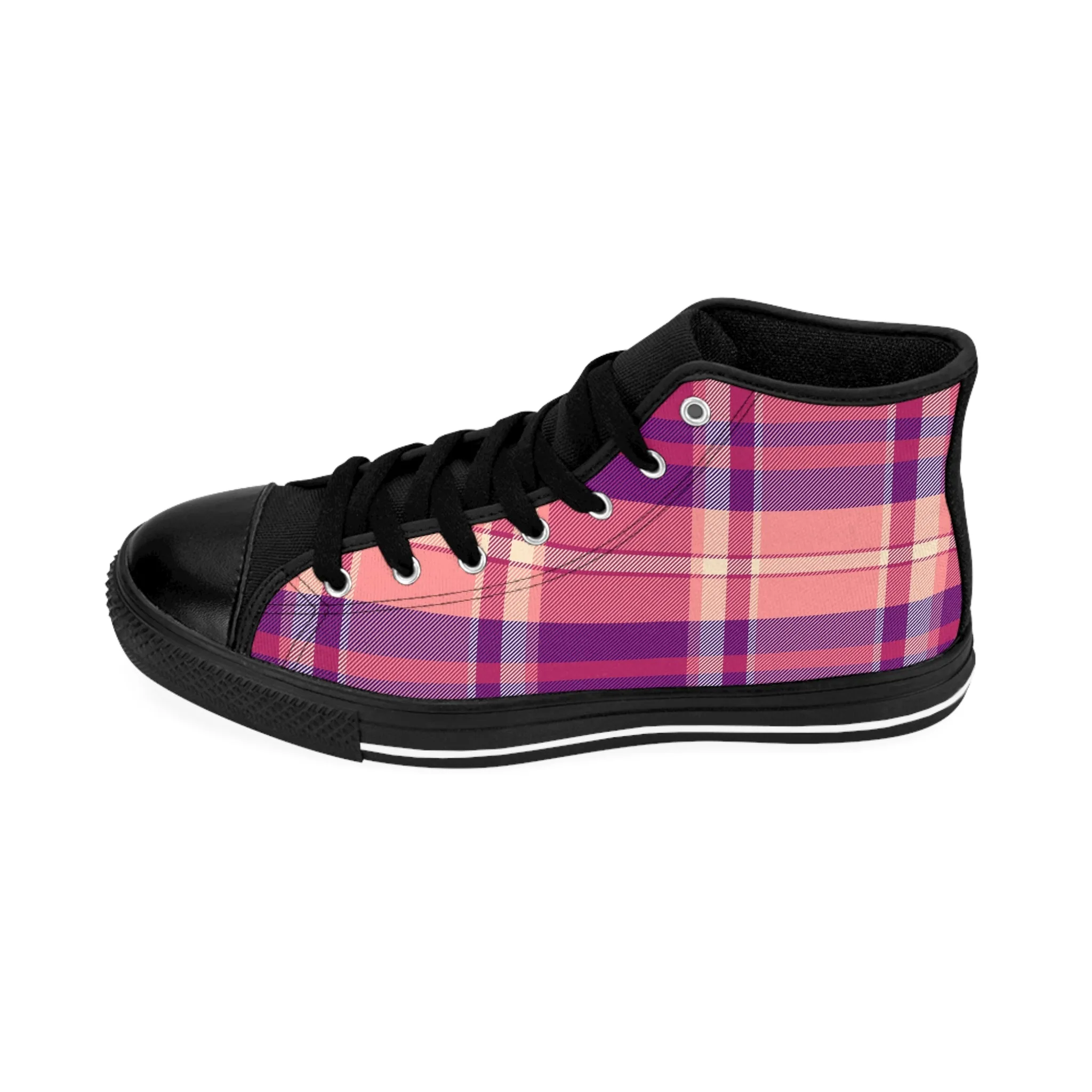 Argyle Fabric Checkered Pattern Women's Classic Sneakers