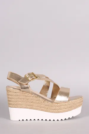 Bamboo Asymmetrical Strappy Flatform Wedge