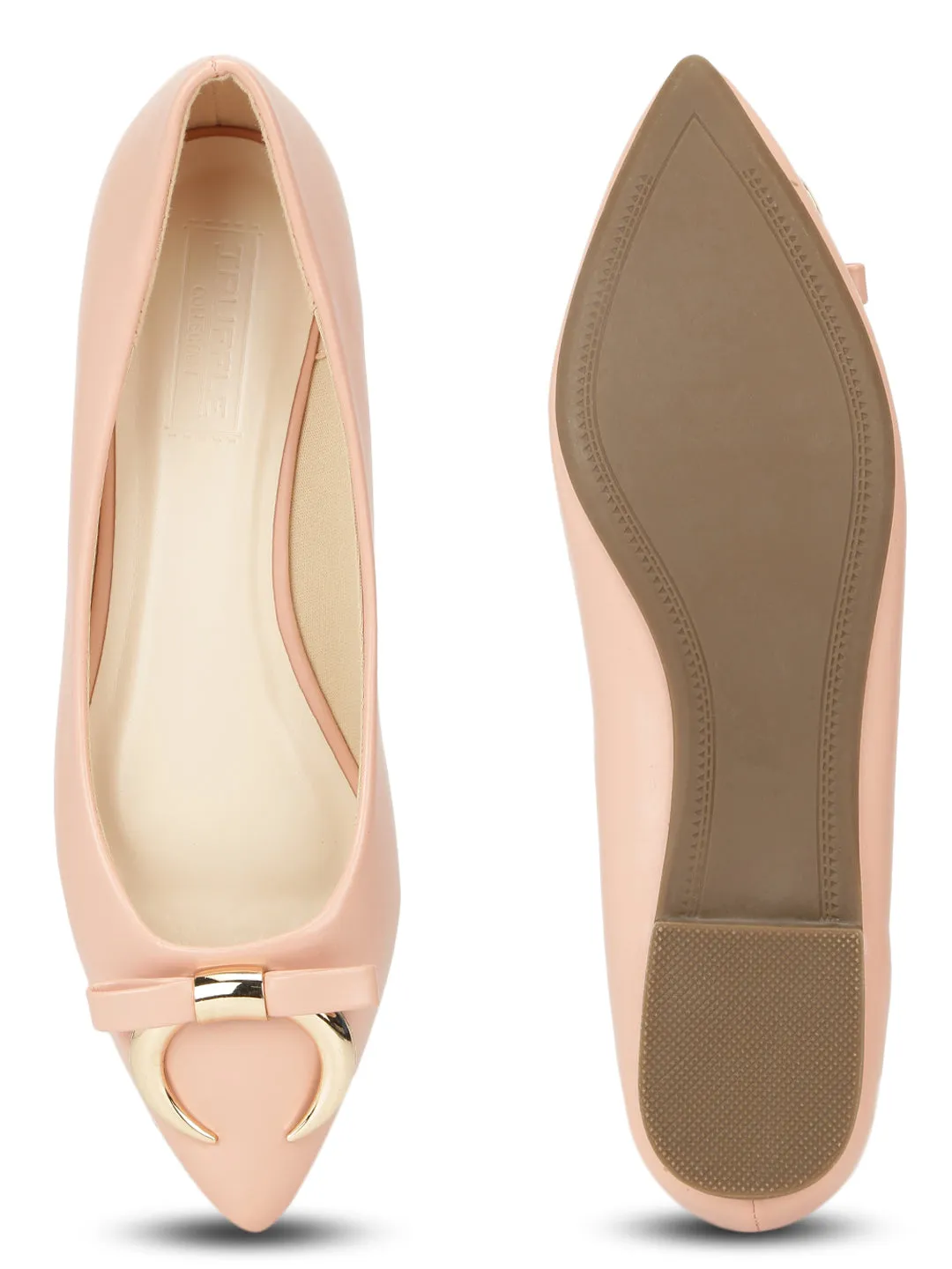 Beige PU Small Bow Belly Flats