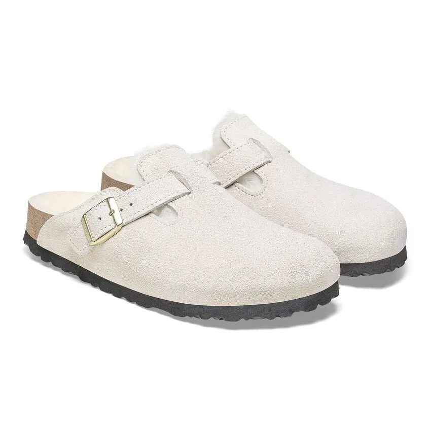 Birkenstock Boston Shearling - Antique White Suede