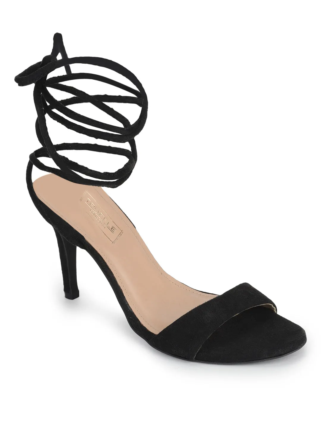 Black Suede Stiletto Lace Up Sandals (TP10179-BLK)