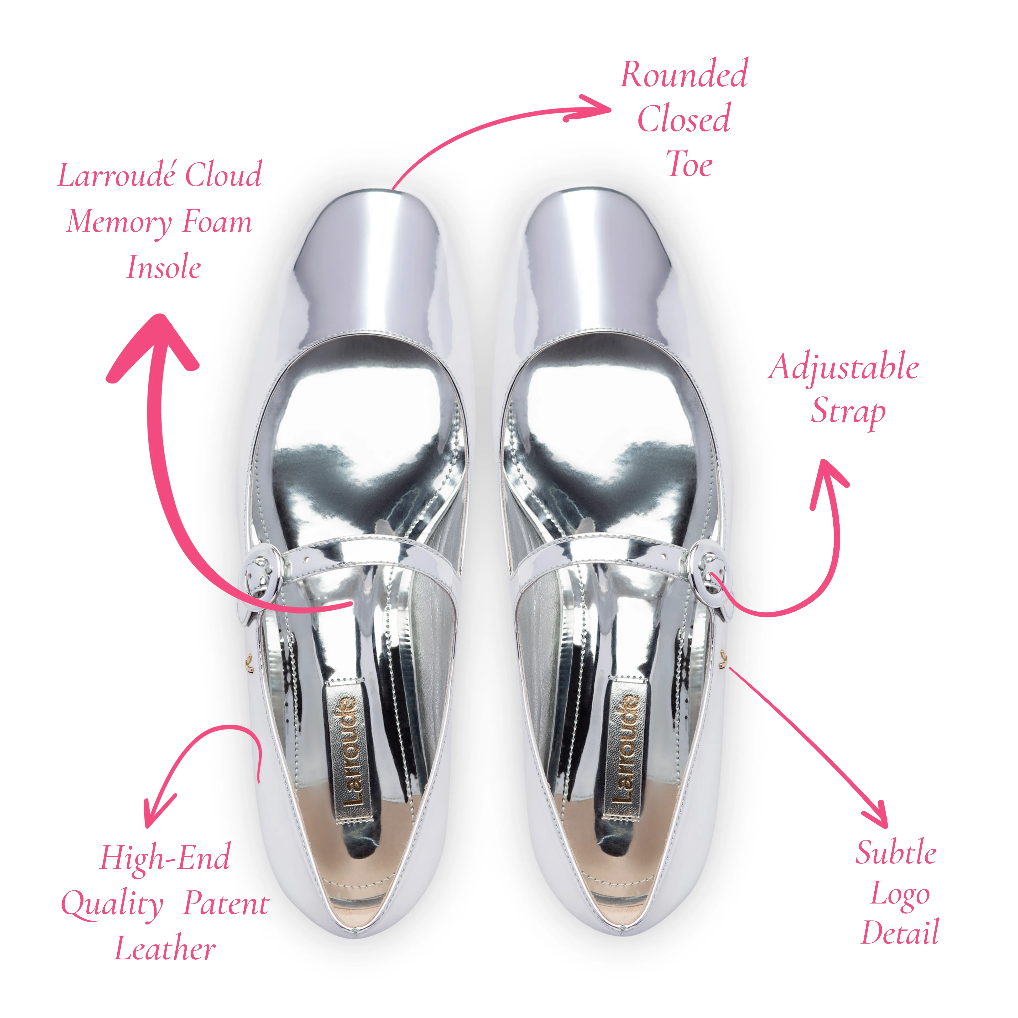 Blair Ballet Flat In Silver Specchio by Larroudé