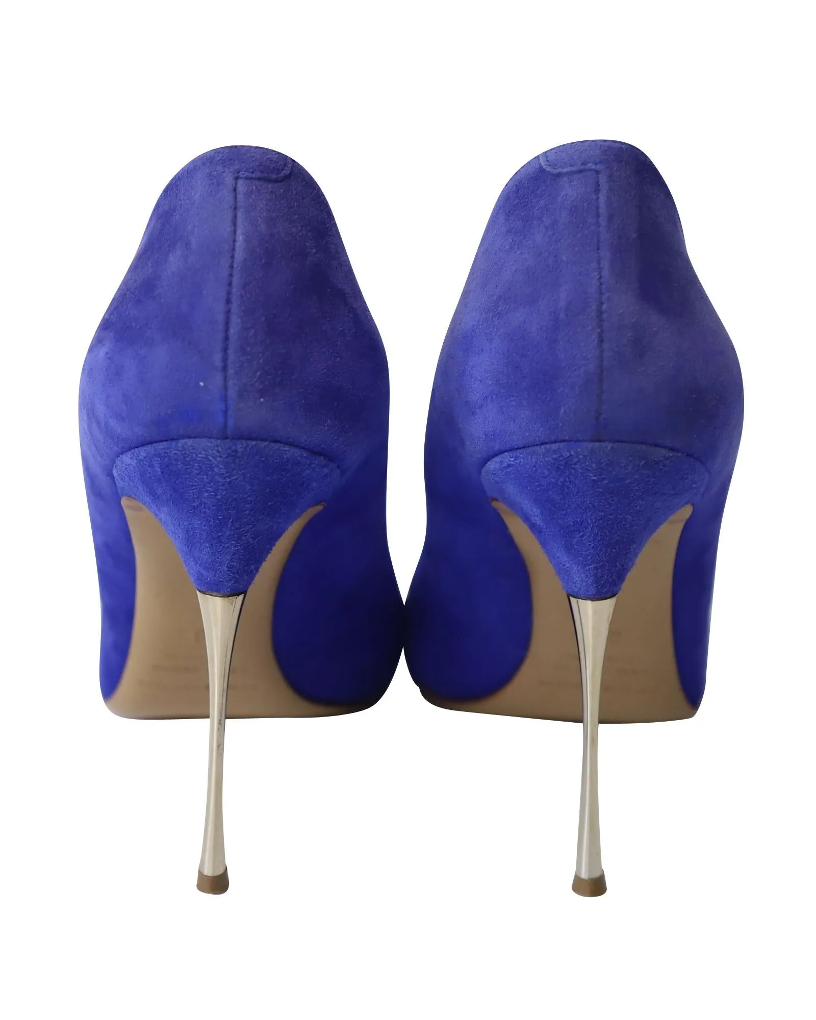 Blue Suede Pointed Toe Pumps with Metal Heels