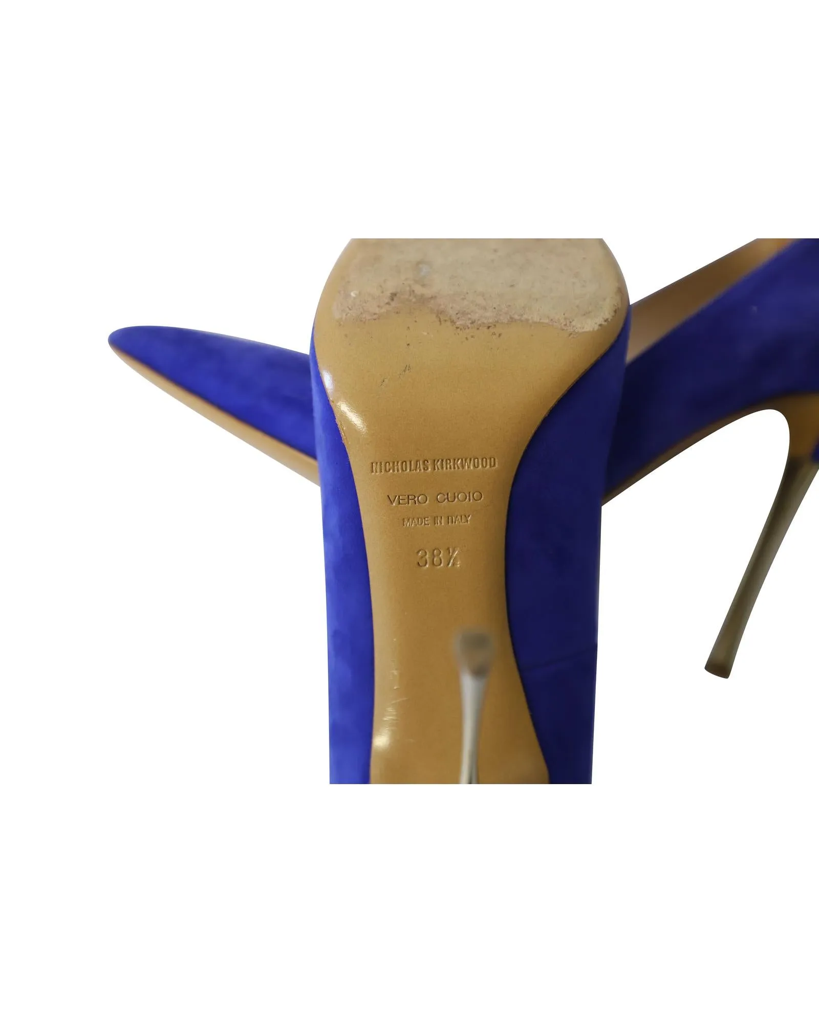 Blue Suede Pointed Toe Pumps with Metal Heels