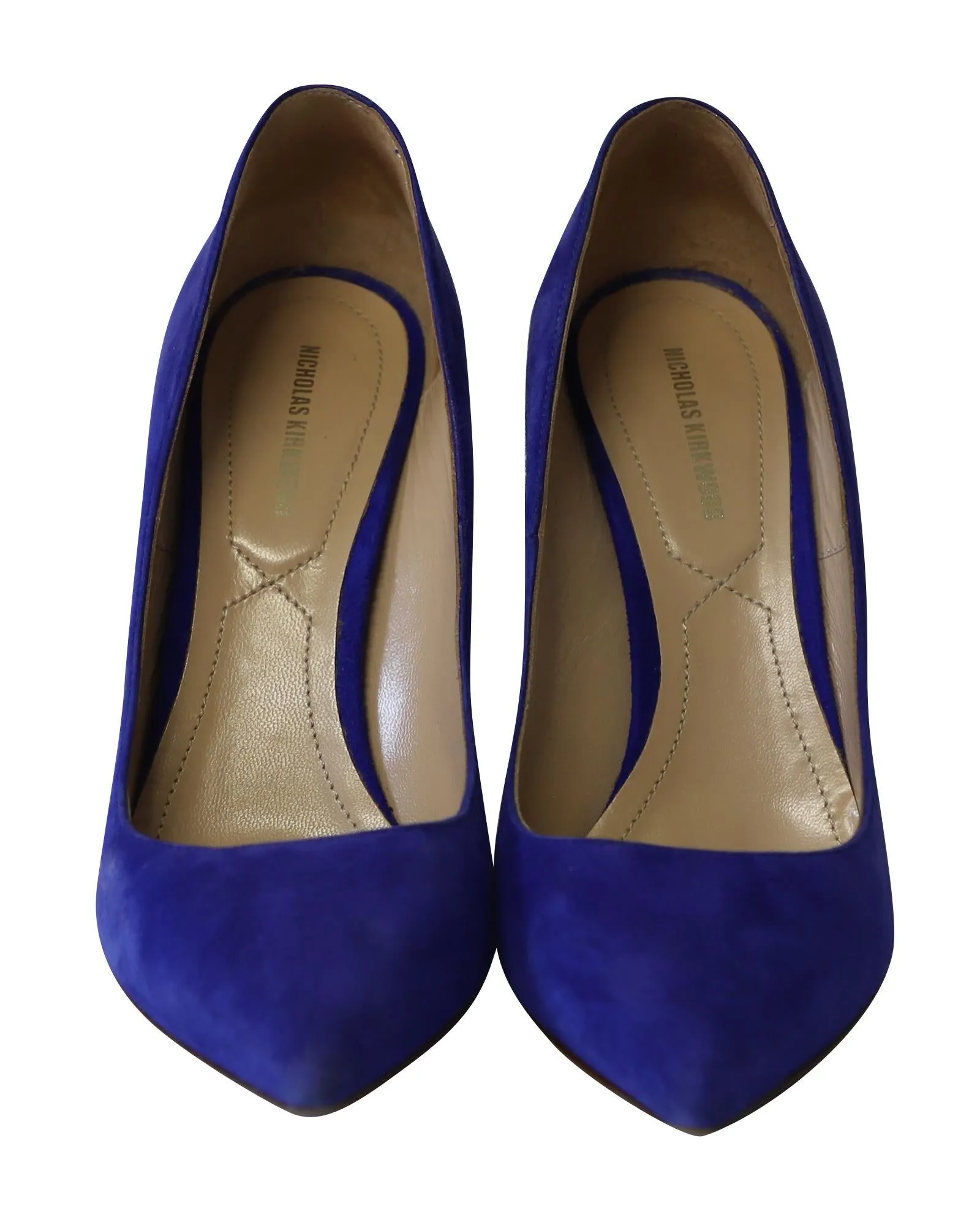 Blue Suede Pointed Toe Pumps with Metal Heels