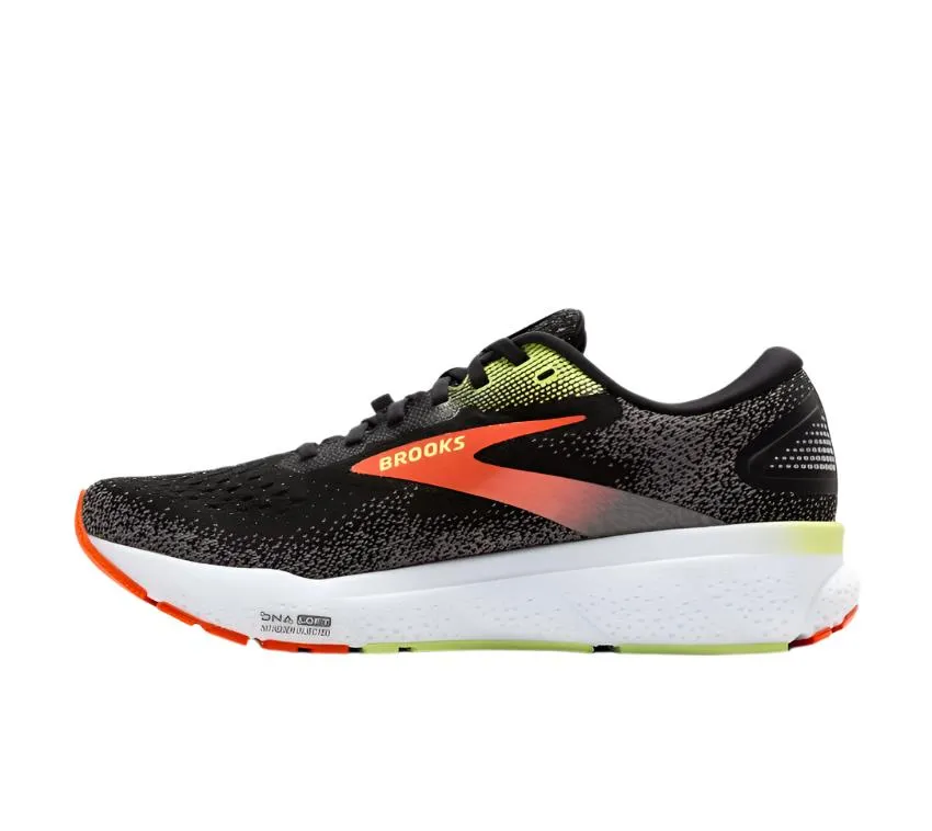 Brooks Mens Trainer Ghost 16 GTX Black/Mandarin Red/Green