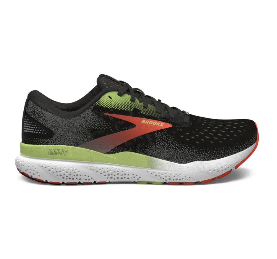 Brooks Mens Trainer Ghost 16 GTX Black/Mandarin Red/Green