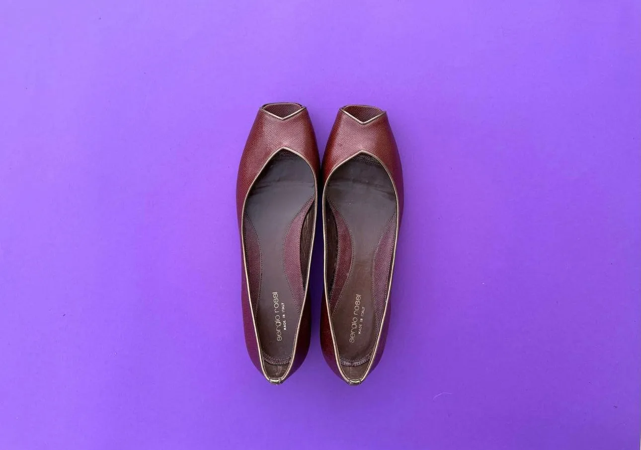 Brown Sergio Rossi leather shoes flats size 9 1/2 US, 41  eu. Italian shoes women pumps.