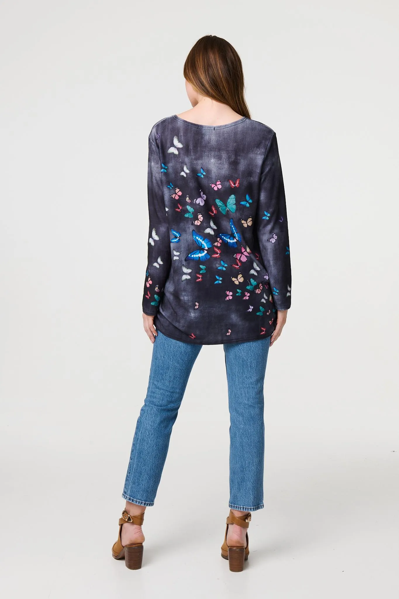 Butterfly Print Oversized Longline Top