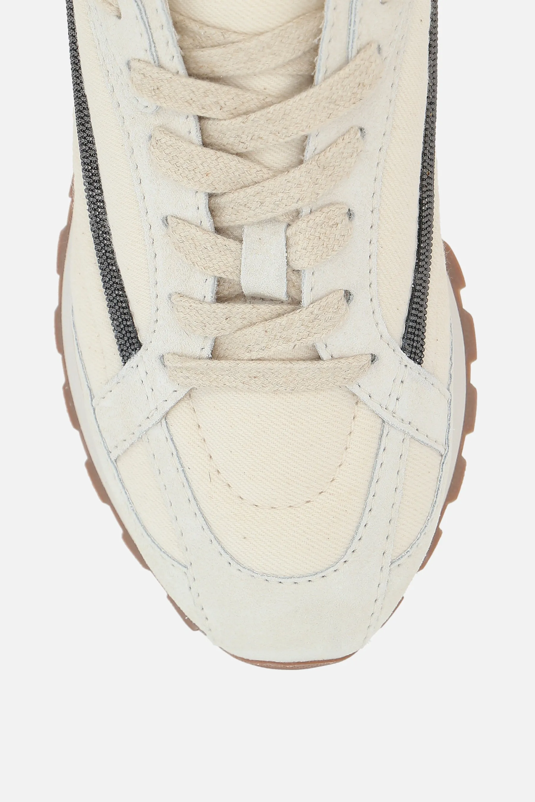 Contoured Canvas & Suede Sneakers