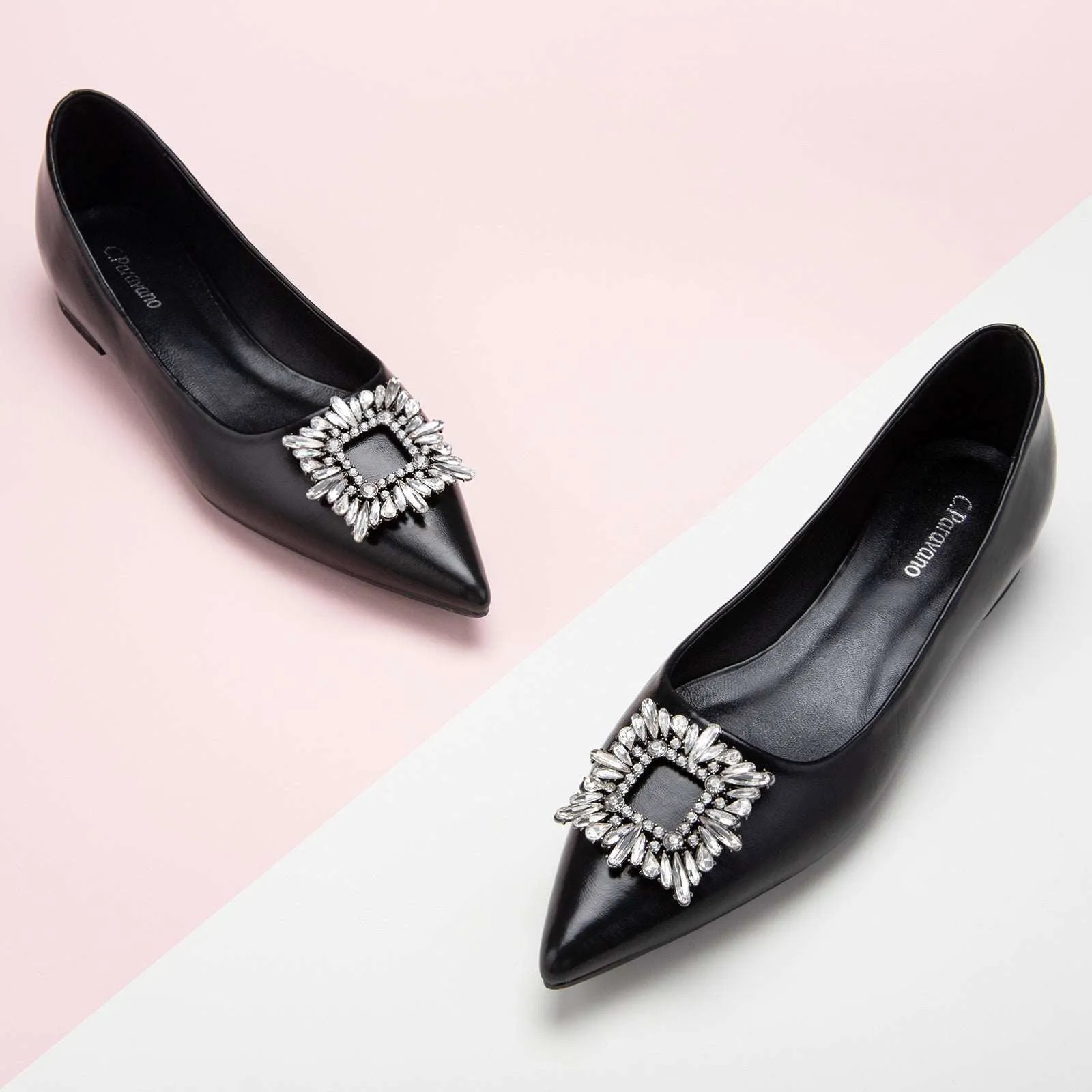 Crystal Buckle Flats (Aida) Black