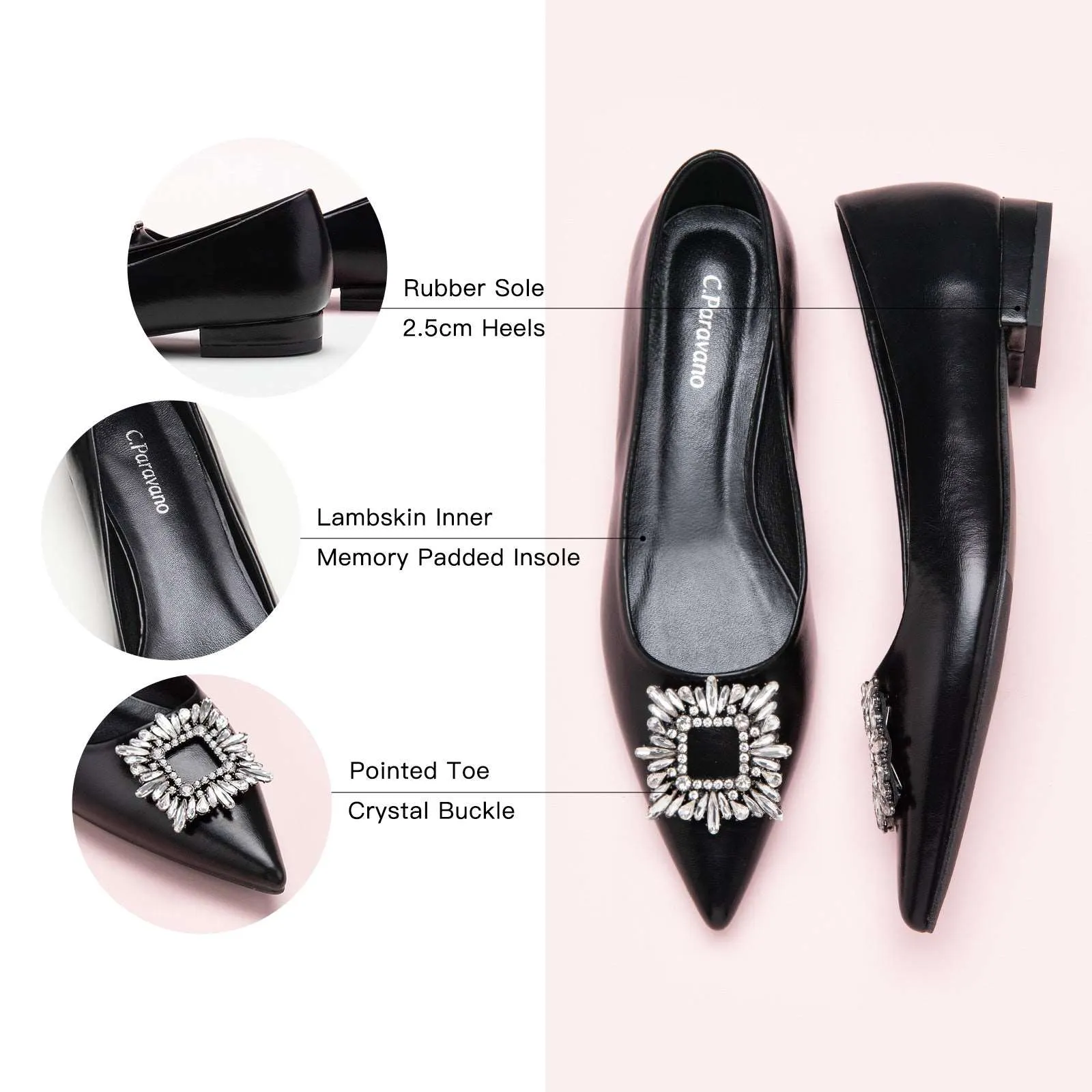 Crystal Buckle Flats (Aida) Black