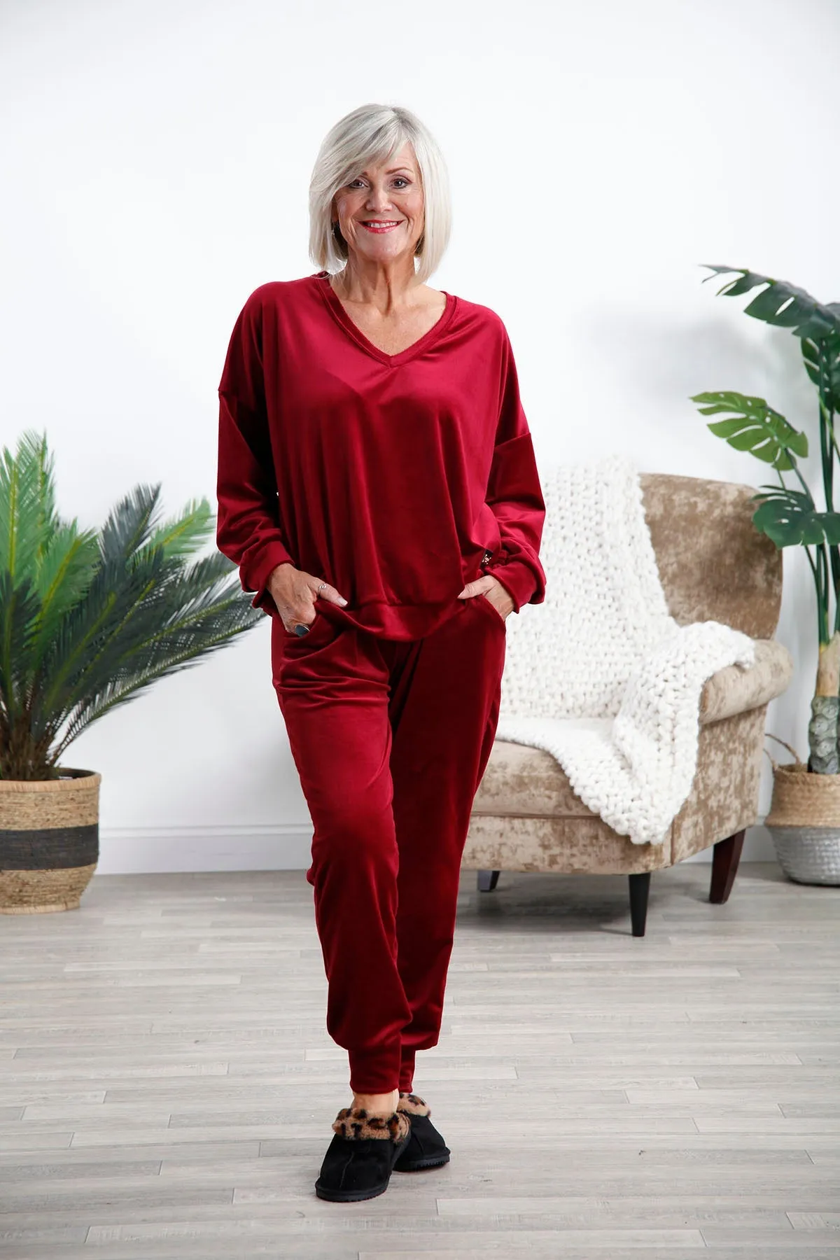 Curve Bordeaux Velour Lounge Top