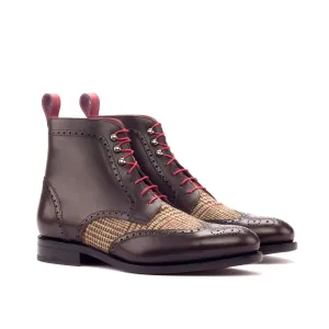 DapperFam Valiant in Tweed / Dark Brown / Red Men's Sartorial & Italian Leather Military Brogue