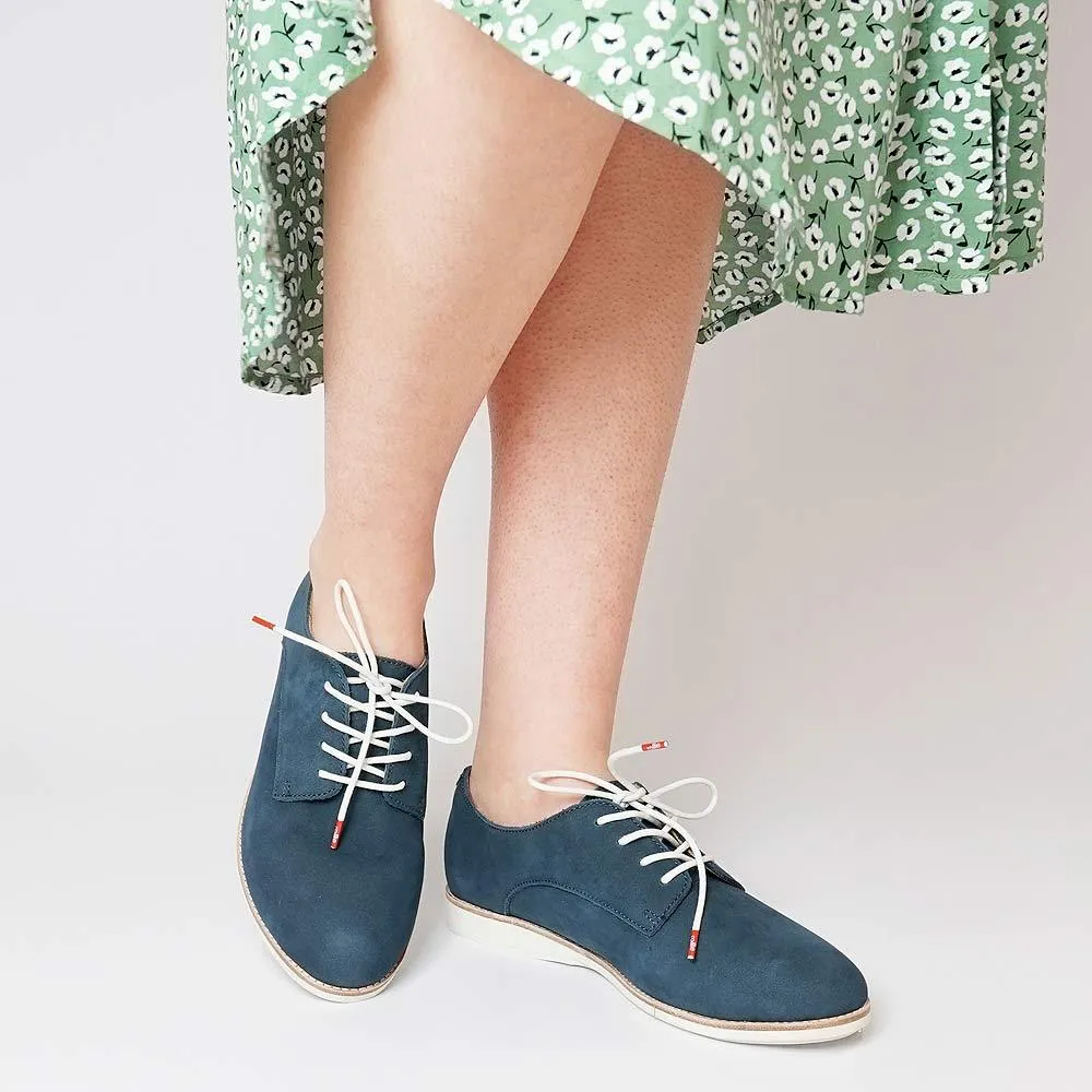 Derby Navy Nubuck Leather Lace Up Flats