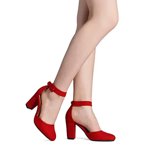 DREAM PAIRS Women's Ankle Strap High Heel Chunky Dress Court Shoes