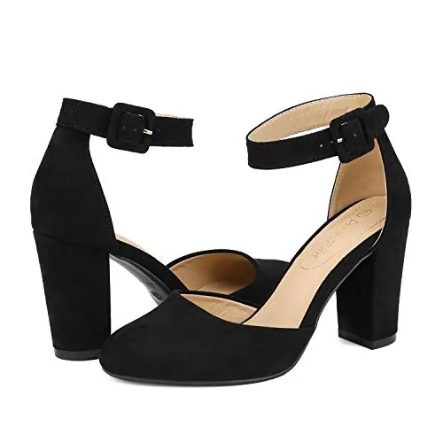 DREAM PAIRS Women's Ankle Strap High Heel Chunky Dress Court Shoes