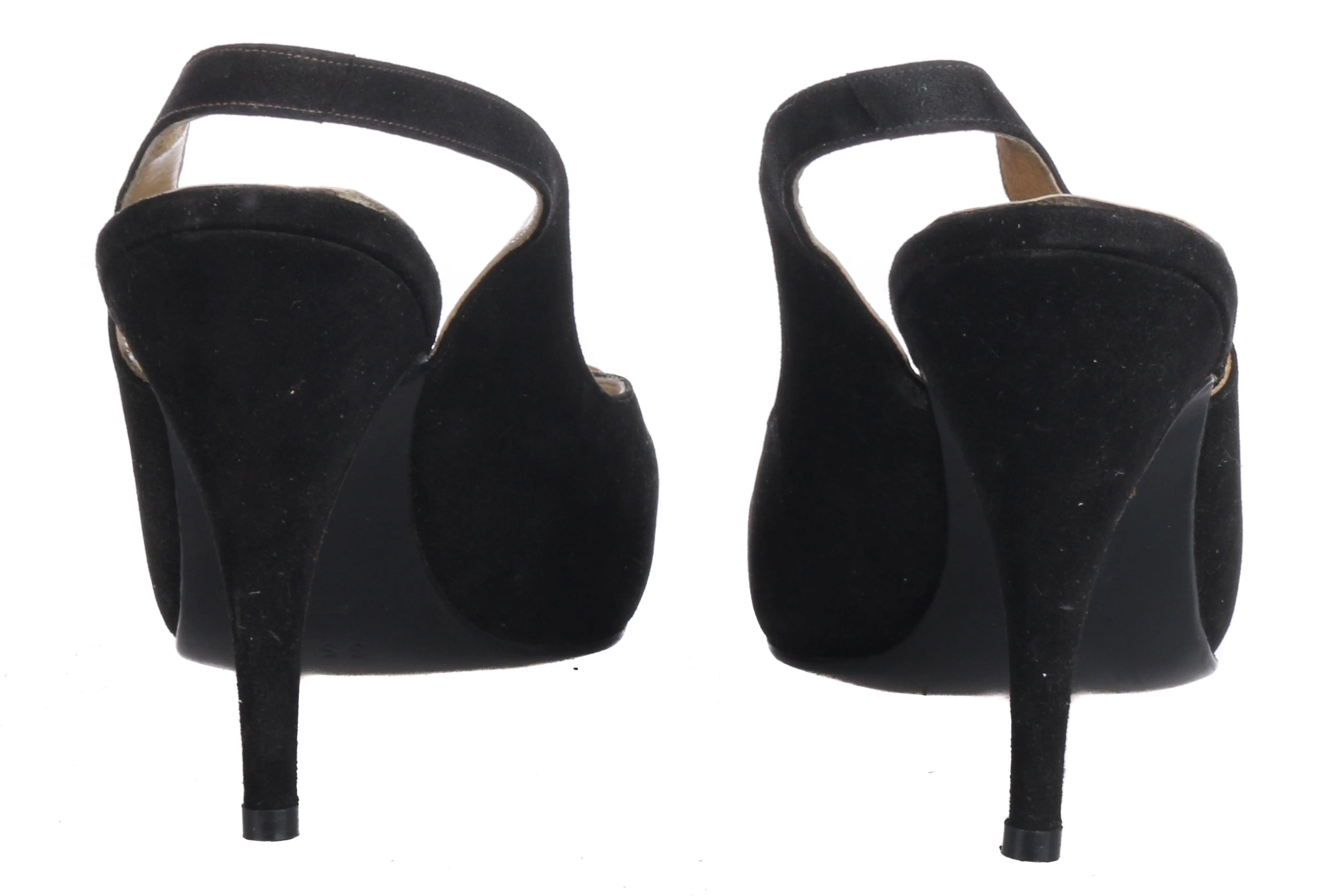 Eve Italian Vintage 1950/60's Black Suede and Gold Leather Slingback Heels Size 35 1/2 (UK 3)