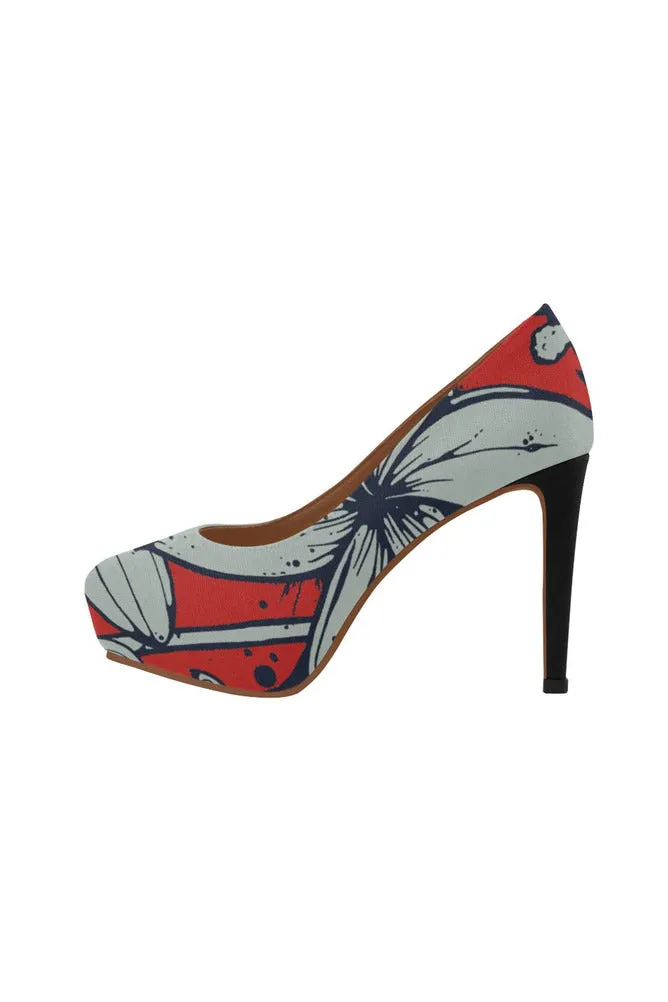 floral red shoes Women's High Heels (Model 044)