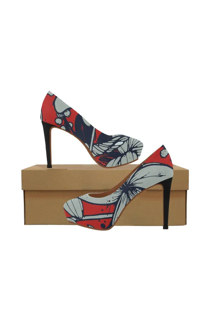 floral red shoes Women's High Heels (Model 044)