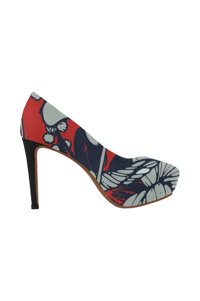 floral red shoes Women's High Heels (Model 044)