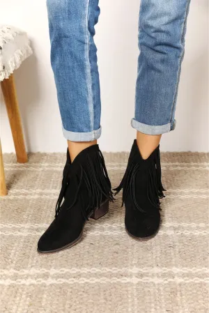 Fringe Cowboy Western Ankle Boots in Black