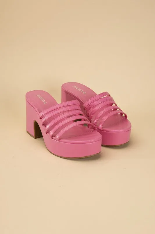 HOT PINK PLATFORM MULE SLIDES