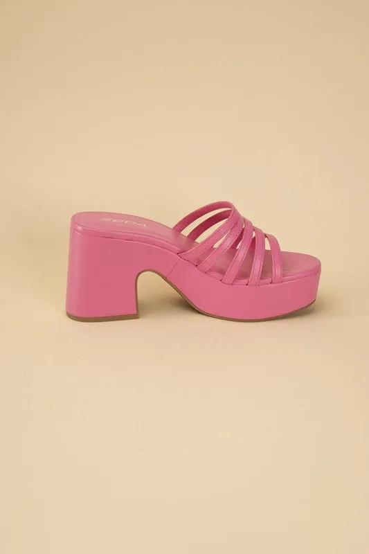 HOT PINK PLATFORM MULE SLIDES