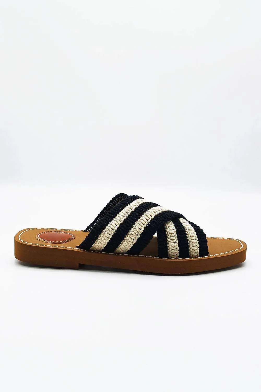 Josefina Crochet Criss Cross Strap Sliders in Black