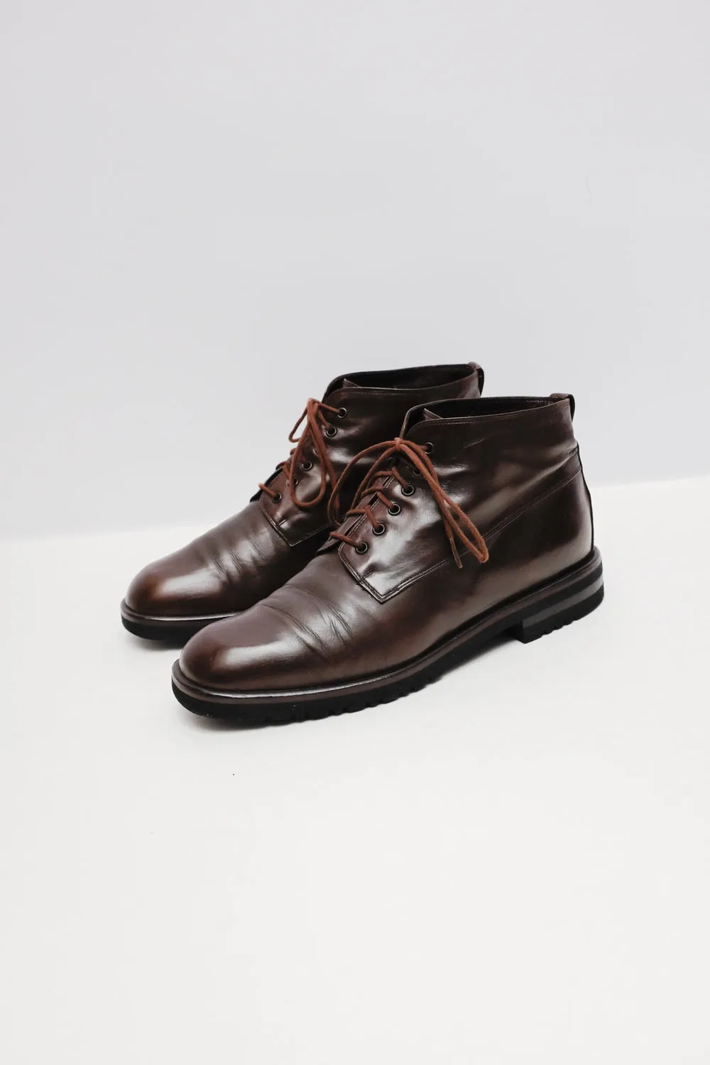 LEATHER BROWN ITALY LACE UP VINTAGE BOOTS 39