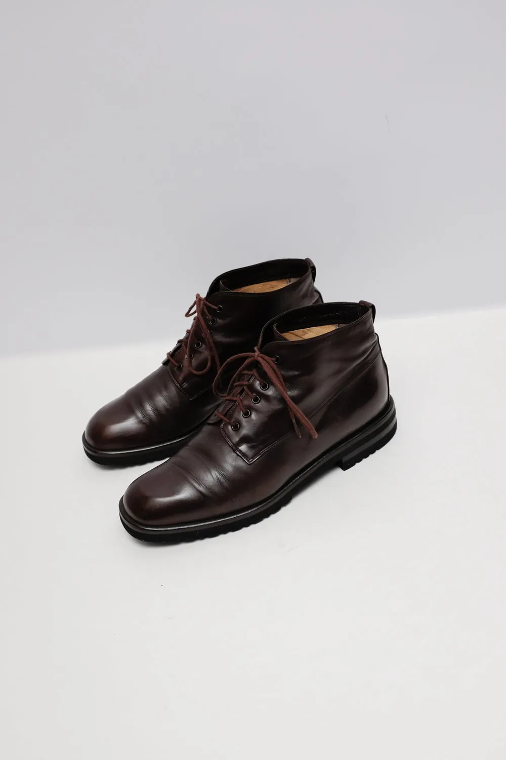 LEATHER BROWN ITALY LACE UP VINTAGE BOOTS 39