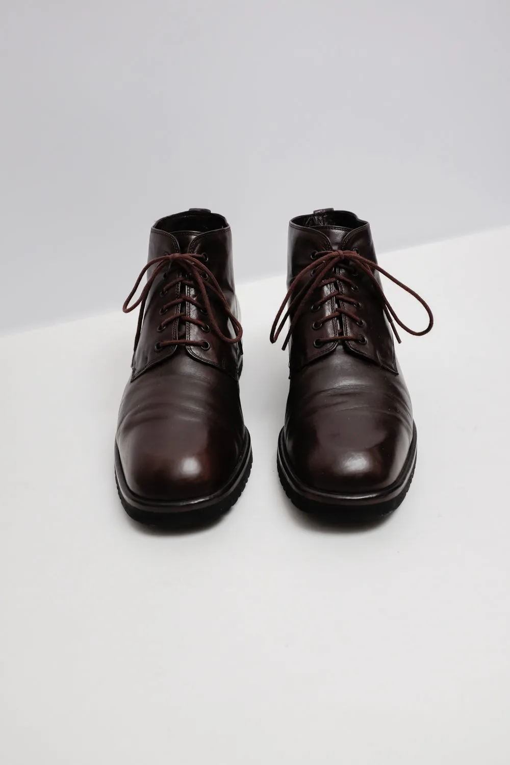 LEATHER BROWN ITALY LACE UP VINTAGE BOOTS 39