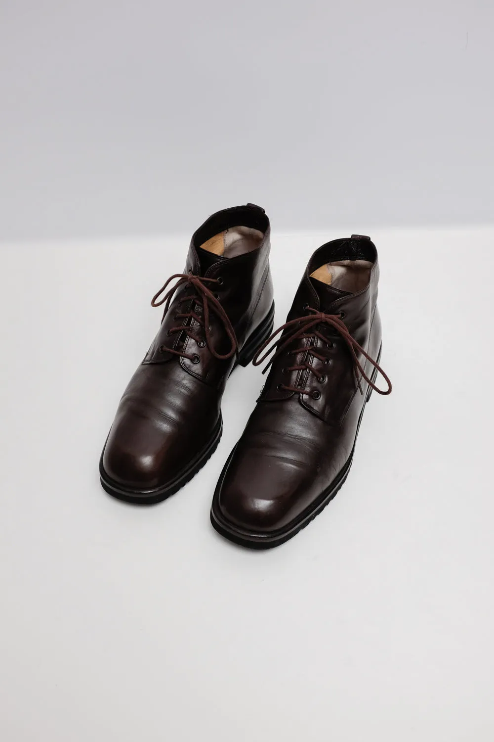 LEATHER BROWN ITALY LACE UP VINTAGE BOOTS 39