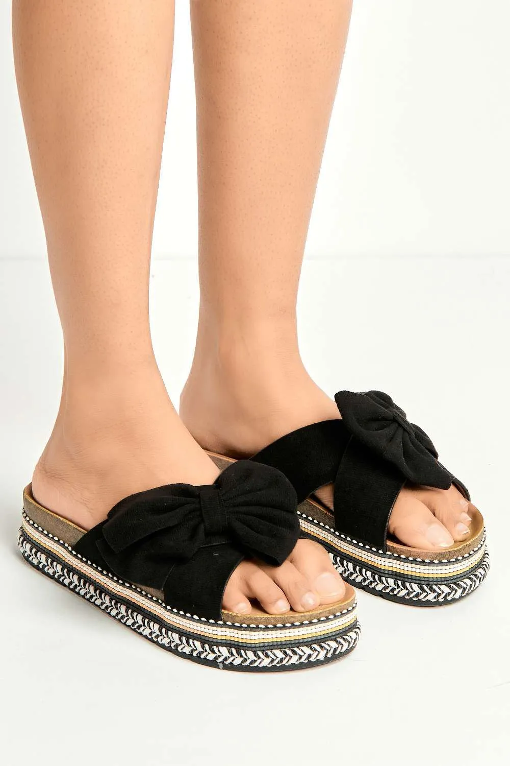 Lucia Crossover Knotted Bow Band Espadrilles in Black