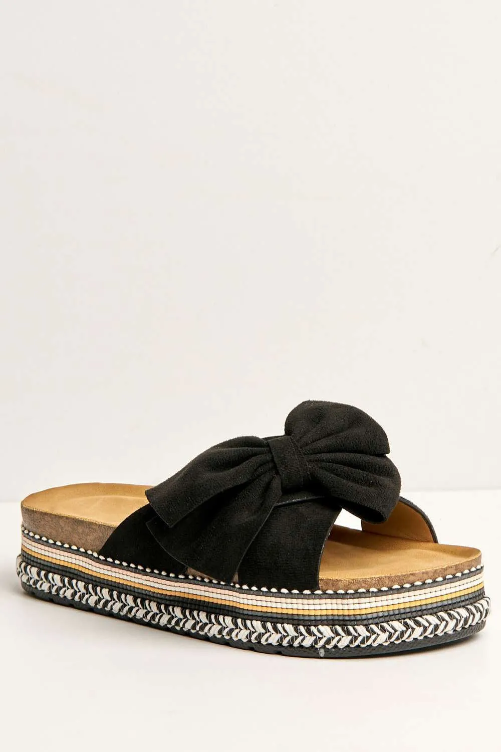 Lucia Crossover Knotted Bow Band Espadrilles in Black