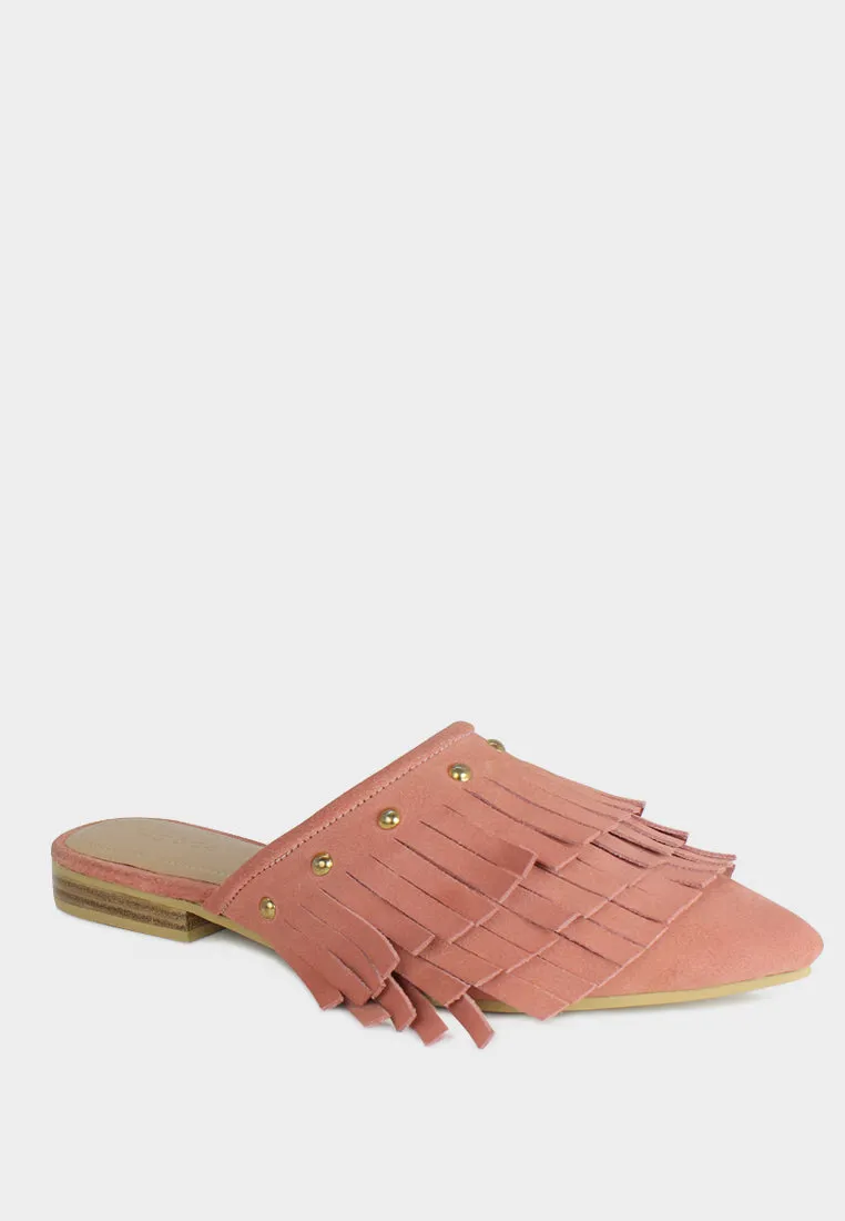 Marissa Suede Fringe Mules