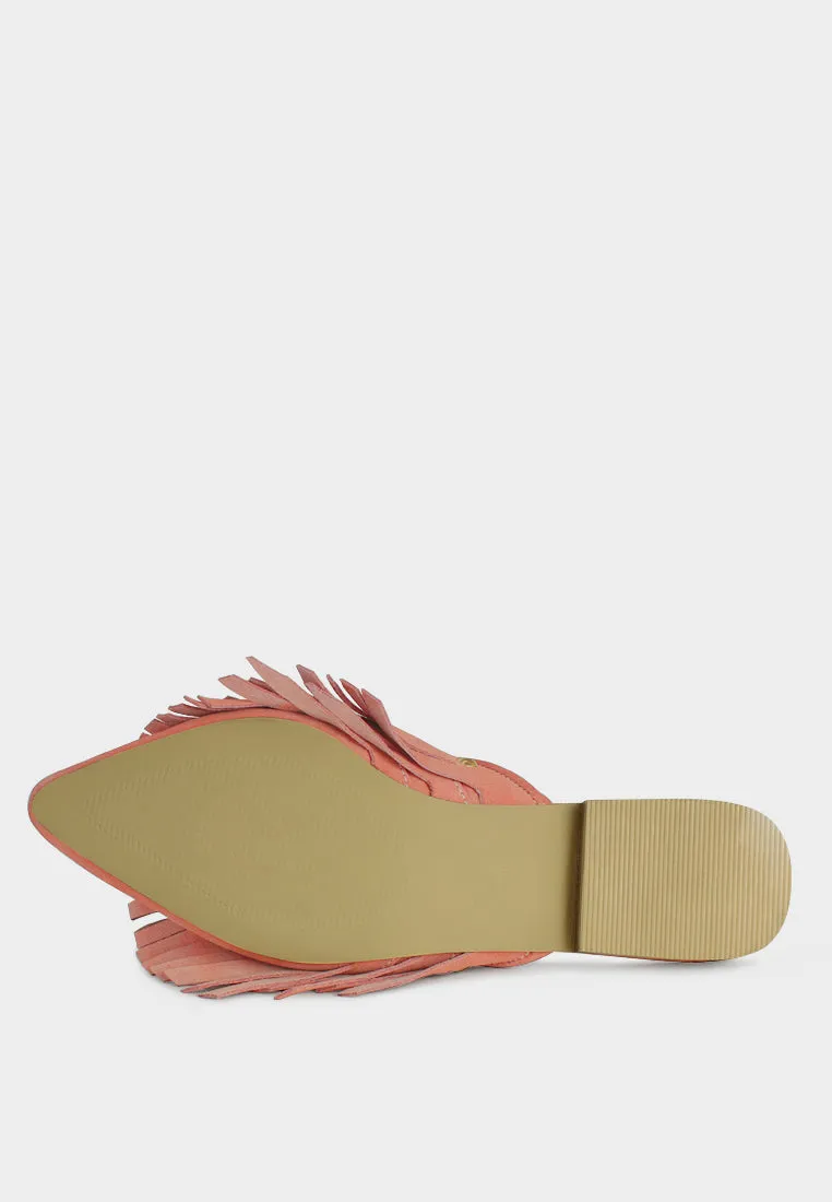 Marissa Suede Fringe Mules