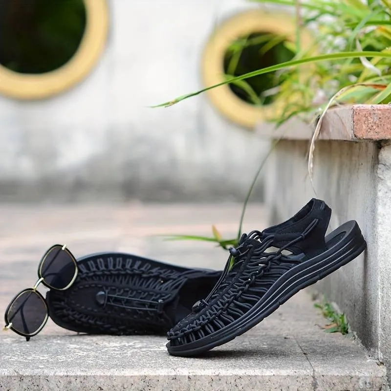 Men's Knitted Closed Toe Summer Sandals Breathable Non Slip Shoes With Elastic Shoelaces Outdoor Casual Sandals | 1998