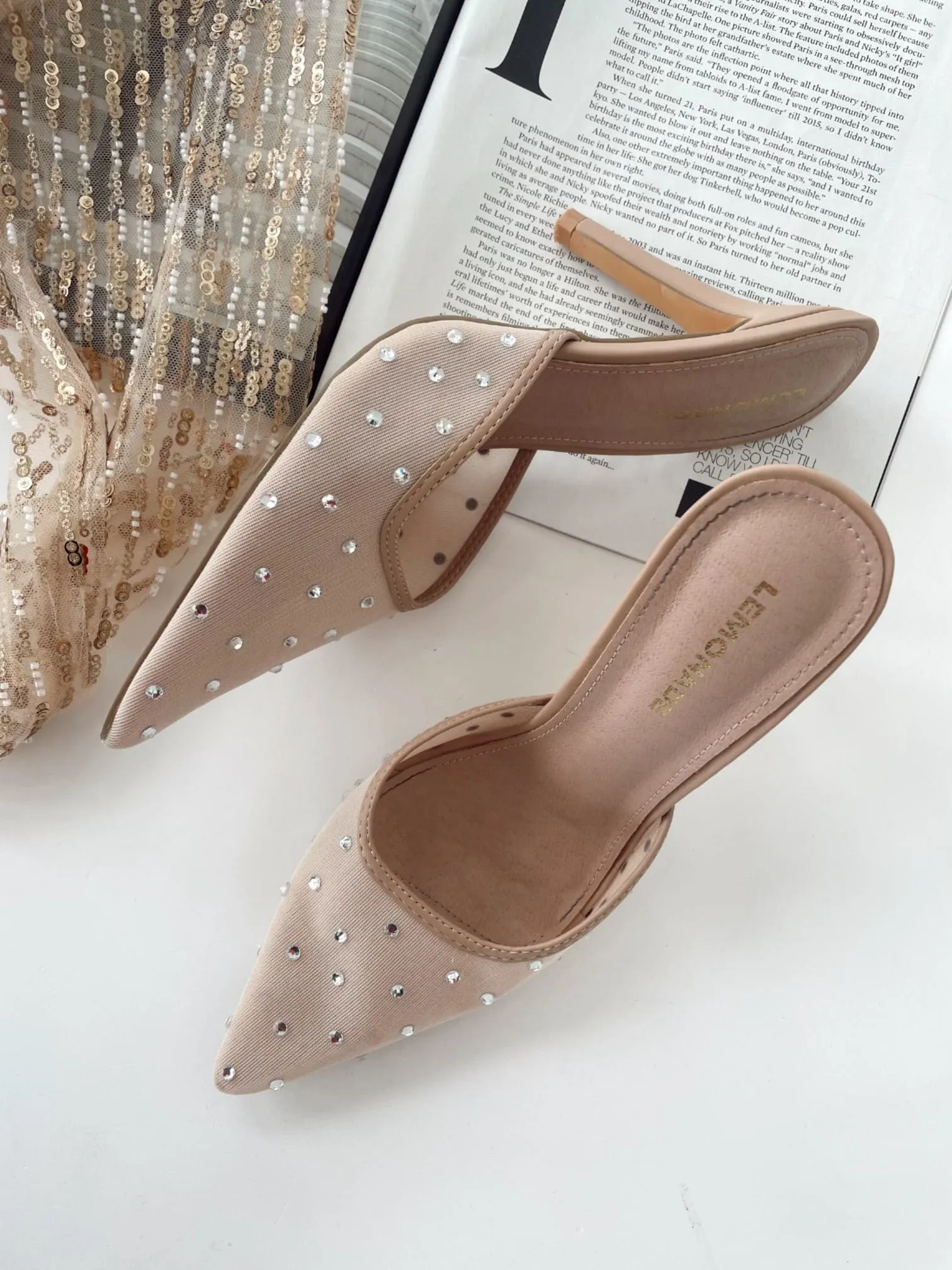 Mesh Rhinestone Heel