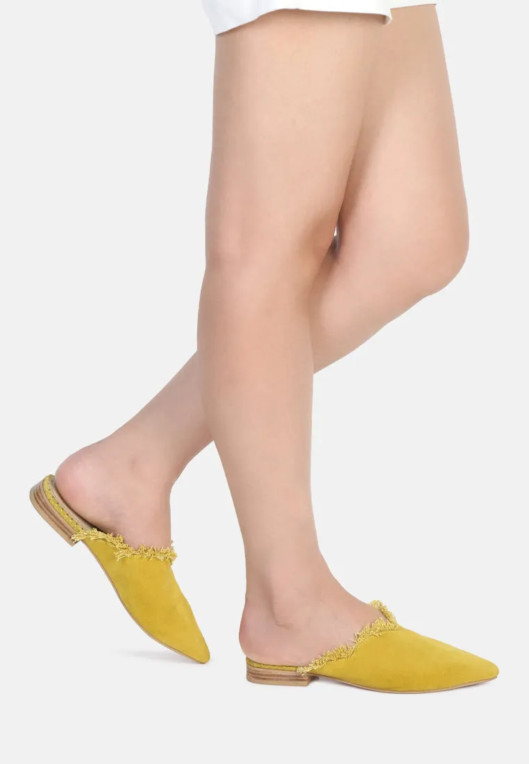 MOLLY Mustard Frayed Leather Mules