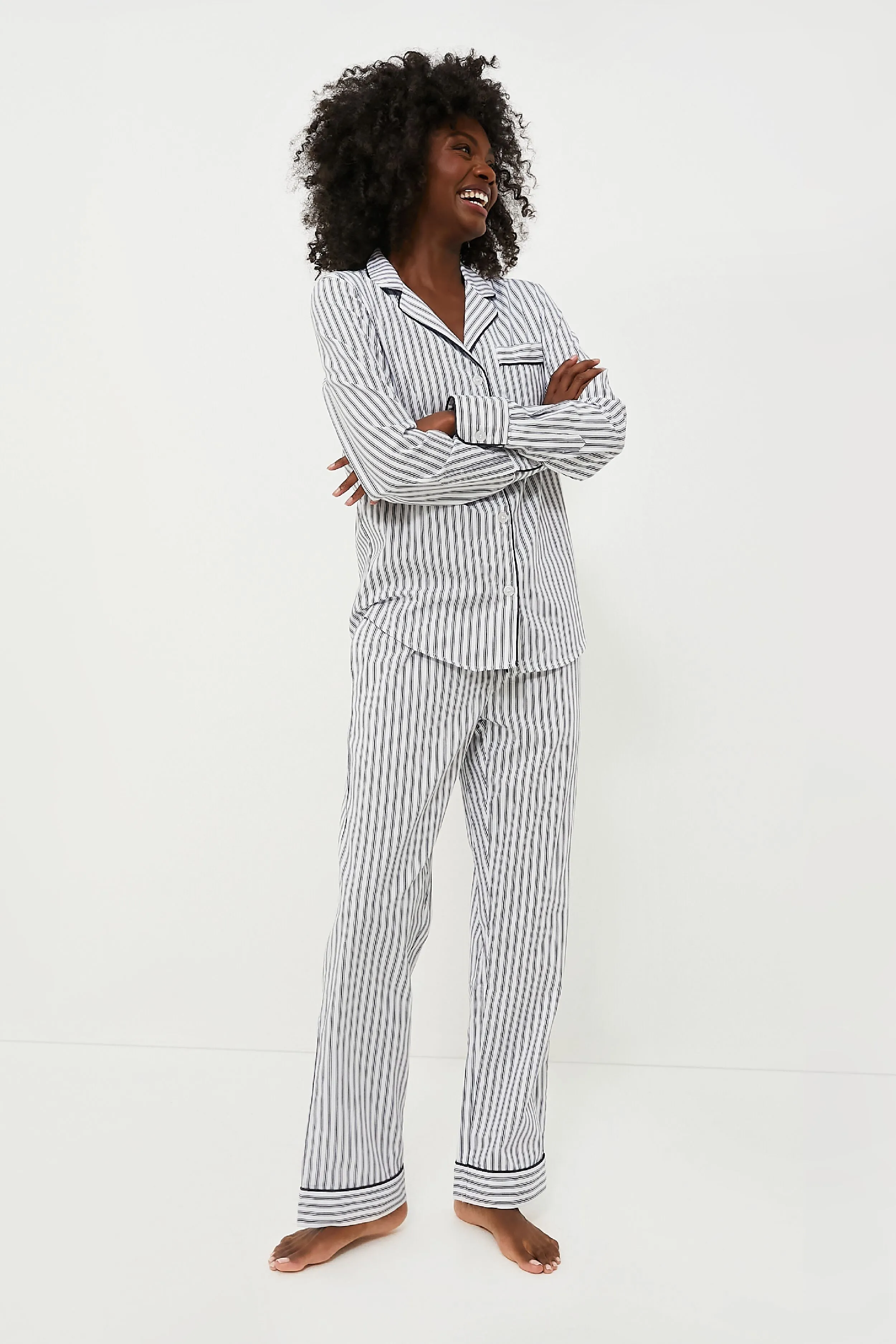 Navy French Ticking Pajama Set