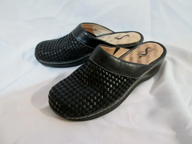 NEW Womens SOFT WALK MERCED Woven Leather Clog Shoe Slip-On 9 BLACK Mule