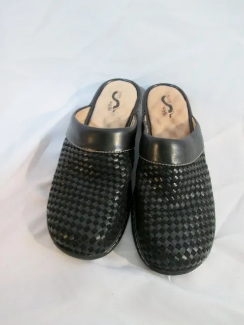 NEW Womens SOFT WALK MERCED Woven Leather Clog Shoe Slip-On 9 BLACK Mule