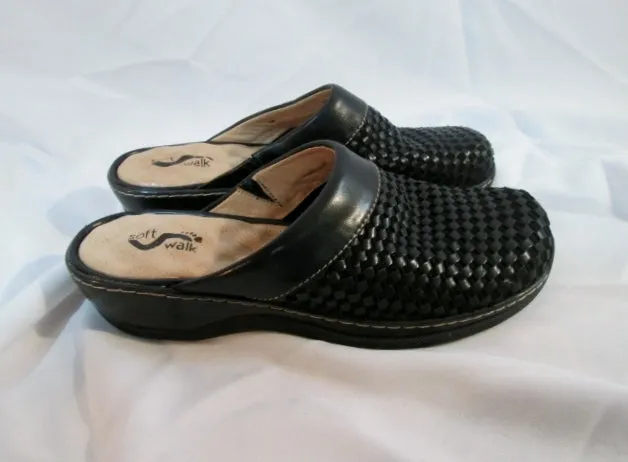 NEW Womens SOFT WALK MERCED Woven Leather Clog Shoe Slip-On 9 BLACK Mule