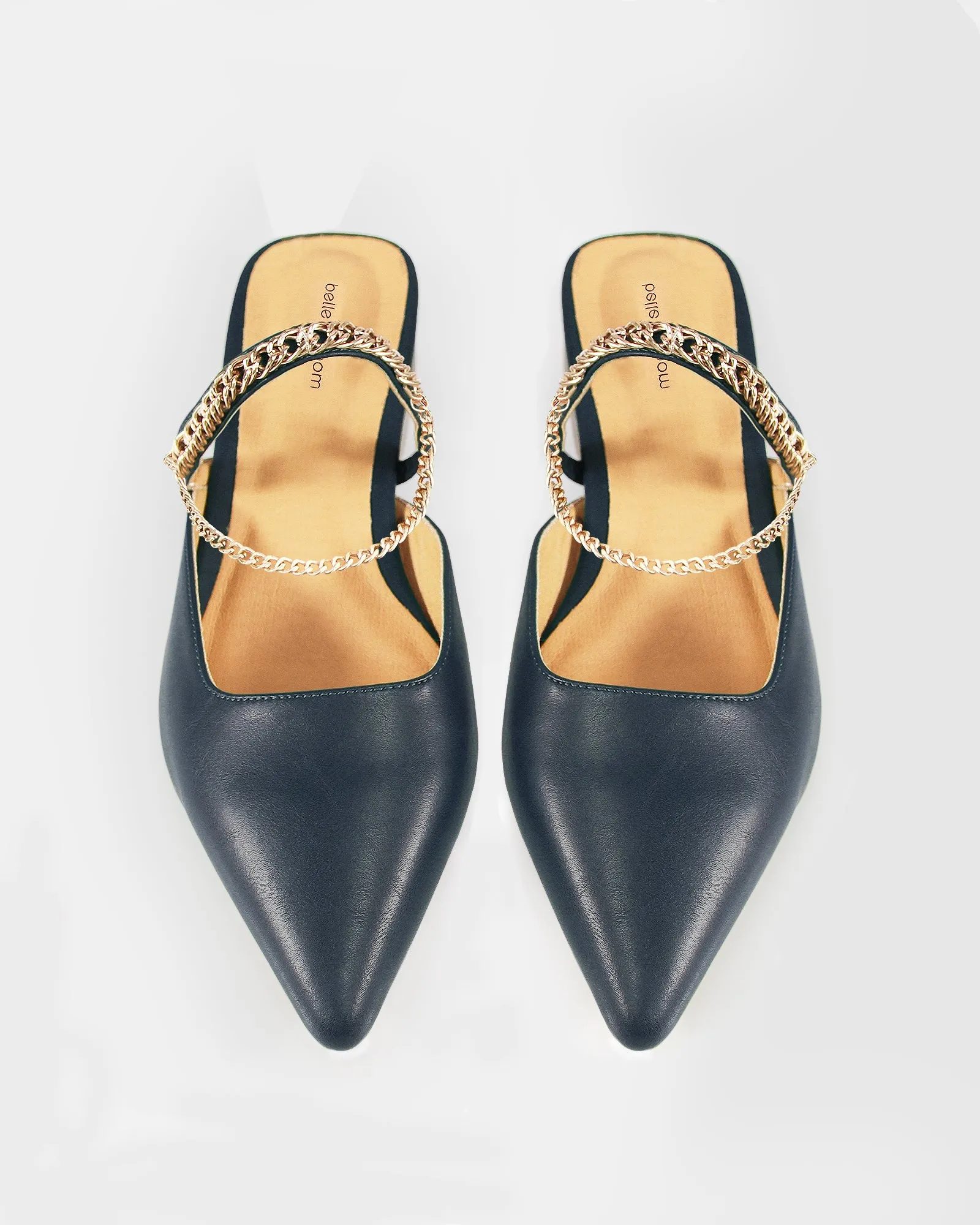 On The Go Leather Flat - Navy