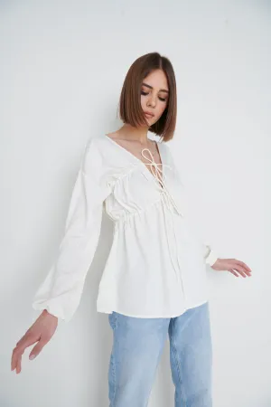 Ottilie Tie Top - White