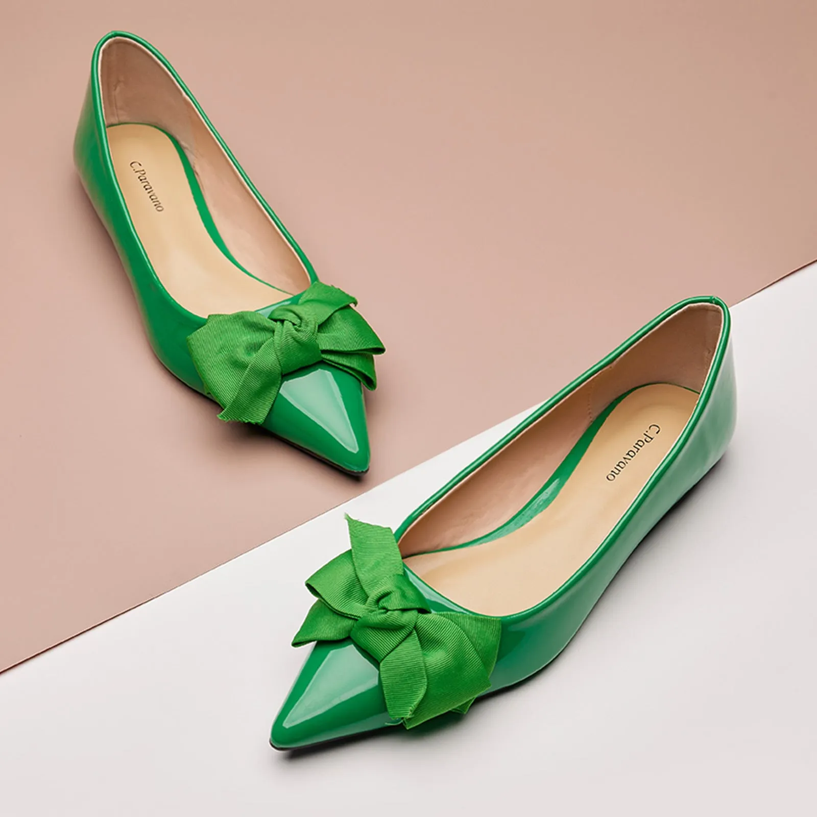 Patent Pointy Bow Flats (Aida) Green