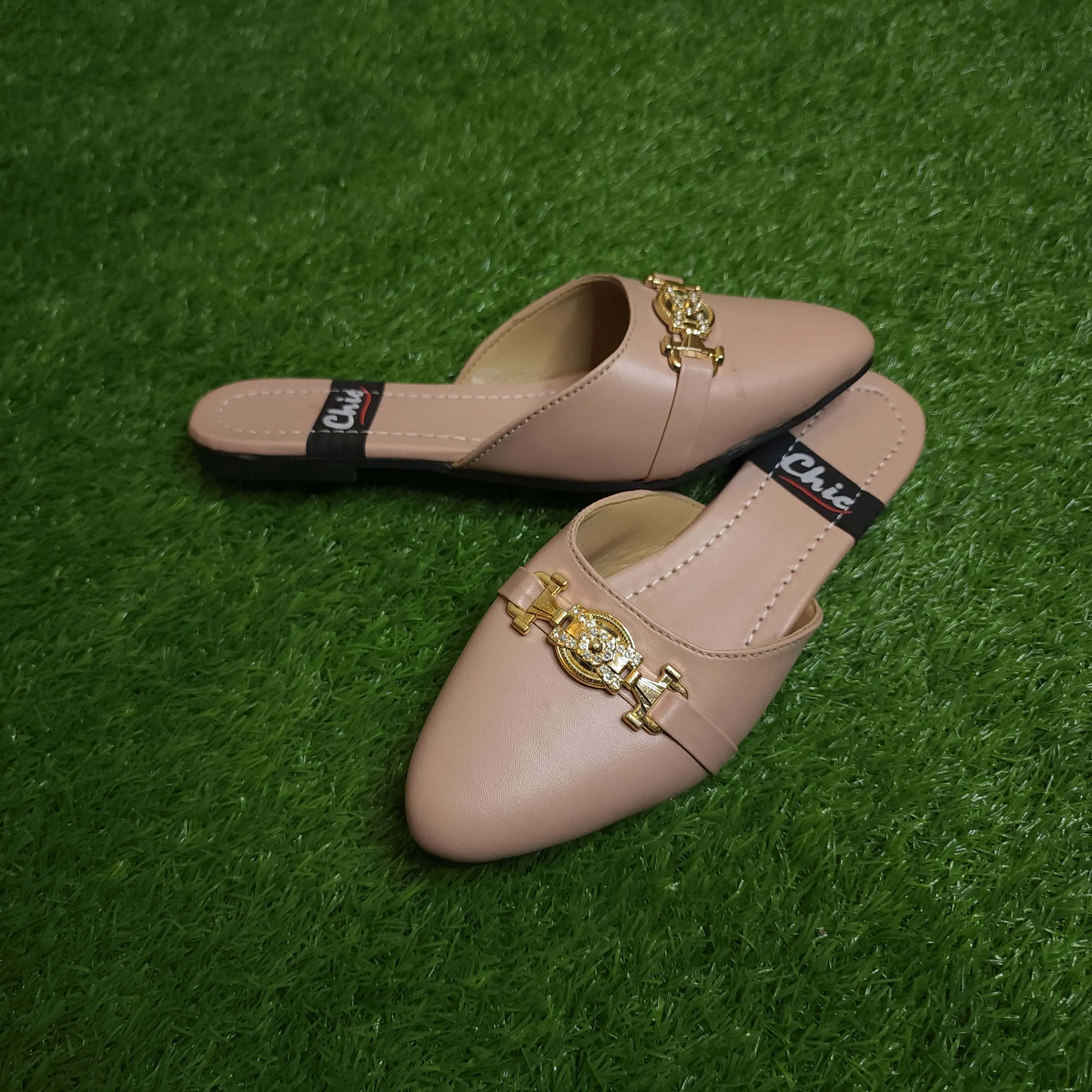 Pink Buckle Mules in Flat Sole