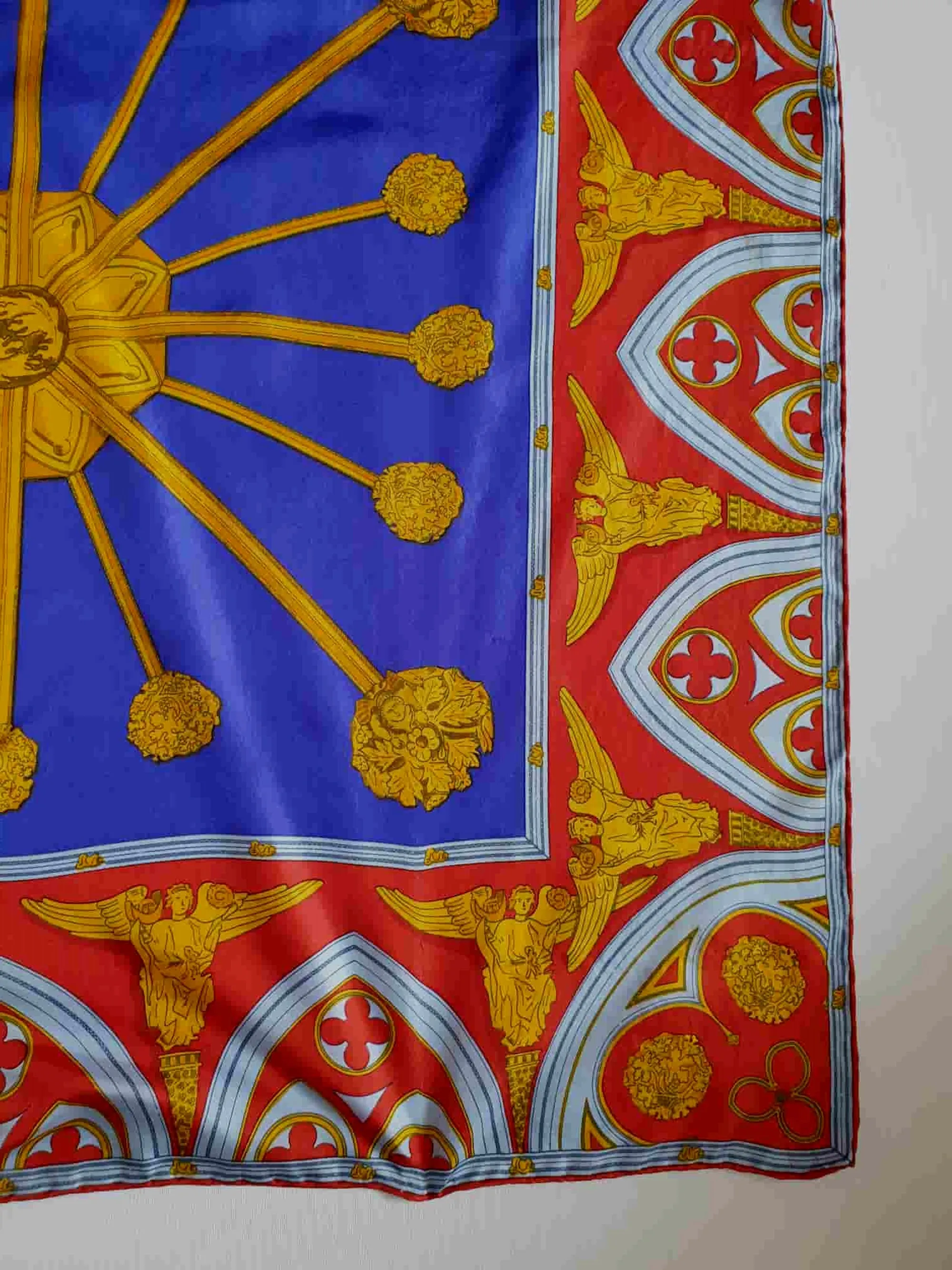 Red, Blue & Yellow Silk Scarf With Angels and Arches